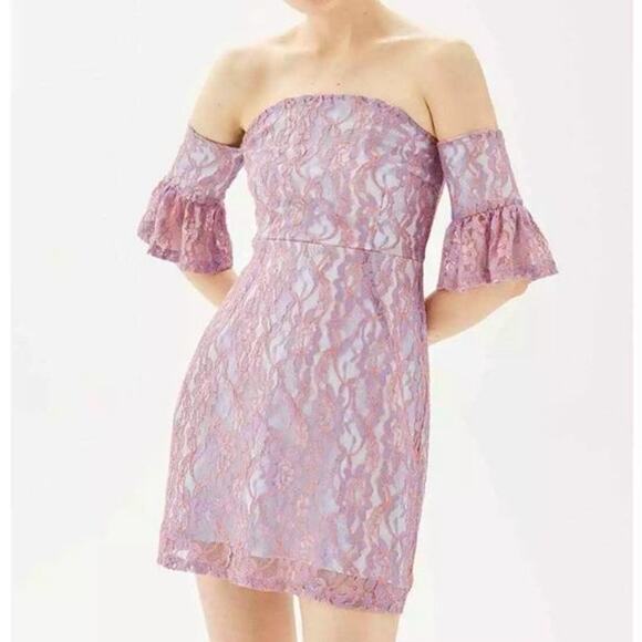 Topshop Purple Lace Mini Dress US 6 Ruffle Cowl Neck - Picture 1 of 9